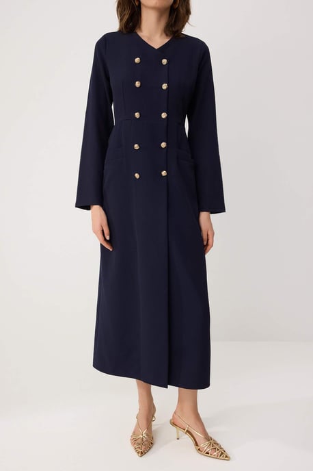 Trendyol Modest Dames Donkerblauw Effen Maxi Lang Zakelijk Double-breasted Modest Jurken - Image 2