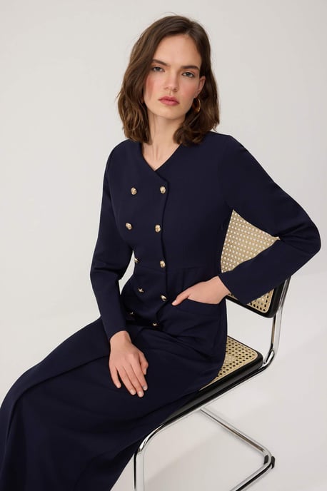 Trendyol Modest Dames Donkerblauw Effen Maxi Lang Zakelijk Double-breasted Modest Jurken - Image 4