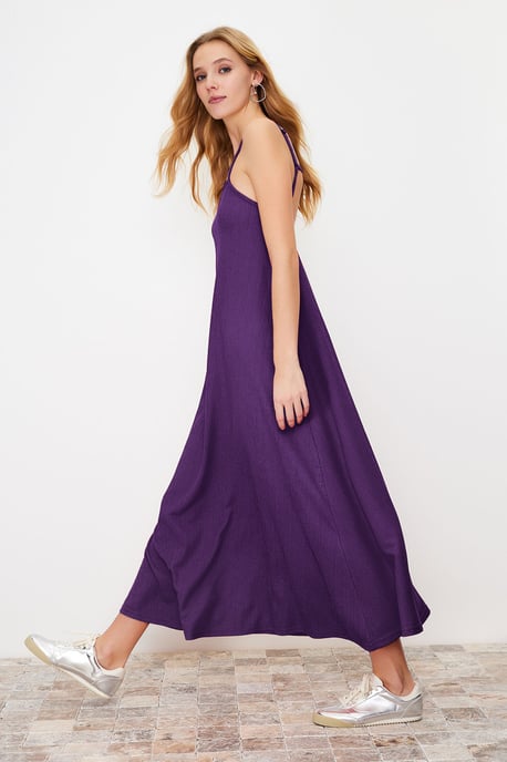 TRENDYOLMİLLA Dames Paars Effen Maxi Mouwloos Casual A-lijn Jurken - Image 2