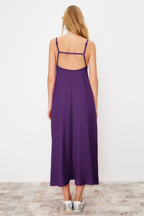 TRENDYOLMİLLA Dames Paars Effen Maxi Mouwloos Casual A-lijn Jurken - Image 4