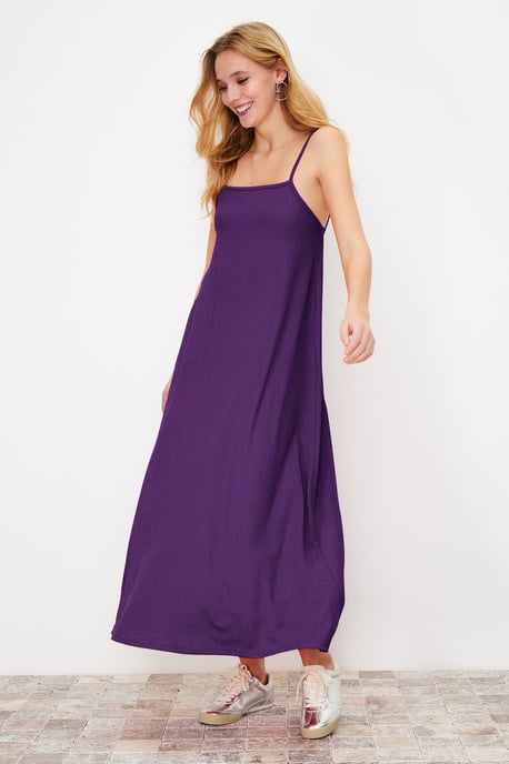 TRENDYOLMİLLA Dames Paars Effen Maxi Mouwloos Casual A-lijn Jurken - Image 6