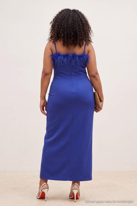 Trendyol Curve Dam Blå Enfärgad Maxi Ärmlös Bal Rak Plus size Klänning - Image 3
