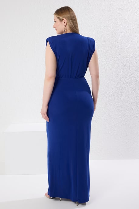Trendyol Curve Dam Blå Enfärgad Maxi Ärmlös Elegant/Kväll Rak Plus size Klänning - Image 5