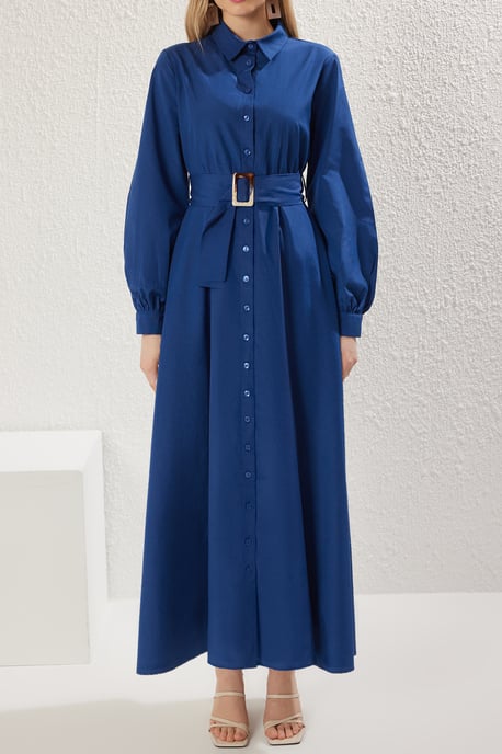 Trendyol Modest Dames Blauw Effen Maxi Lang Zakelijk Blousejurk Modest Jurken - Image 2