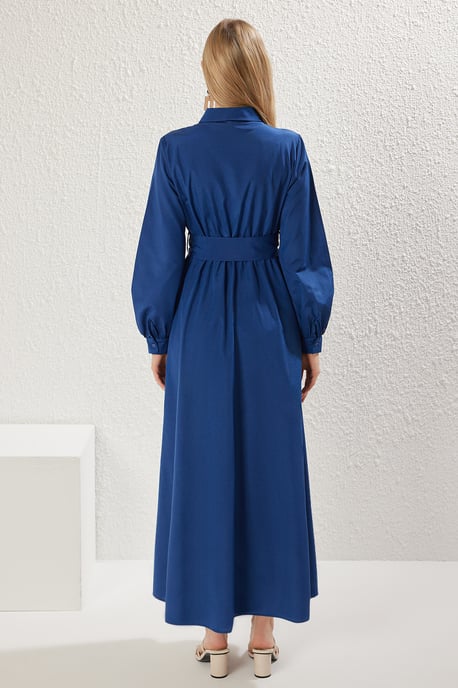 Trendyol Modest Dames Blauw Effen Maxi Lang Zakelijk Blousejurk Modest Jurken - Image 4