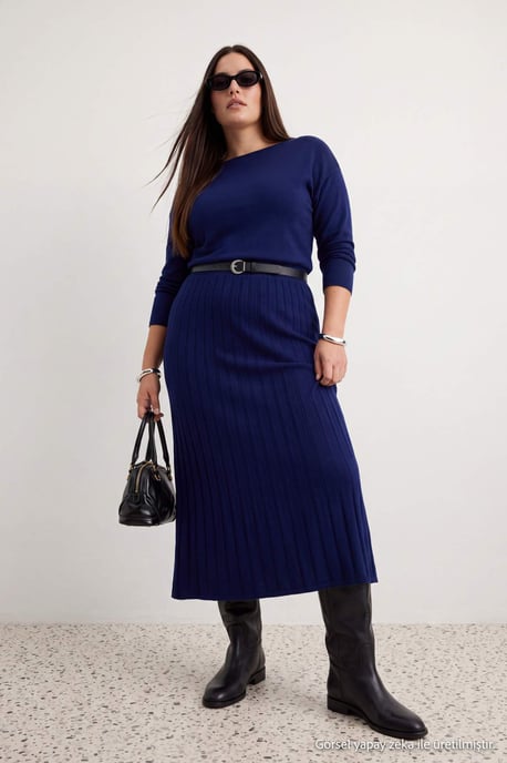 Trendyol Curve Dam Blå Enfärgad Maxi Lång Kväll / Vardag A-linje Plus size Klänning - Image 2