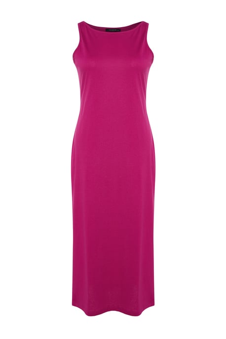 Trendyol Curve Dam Rosa Enfärgad Maxi Ärmlös Casual Rak Plus size Klänning - Image 5