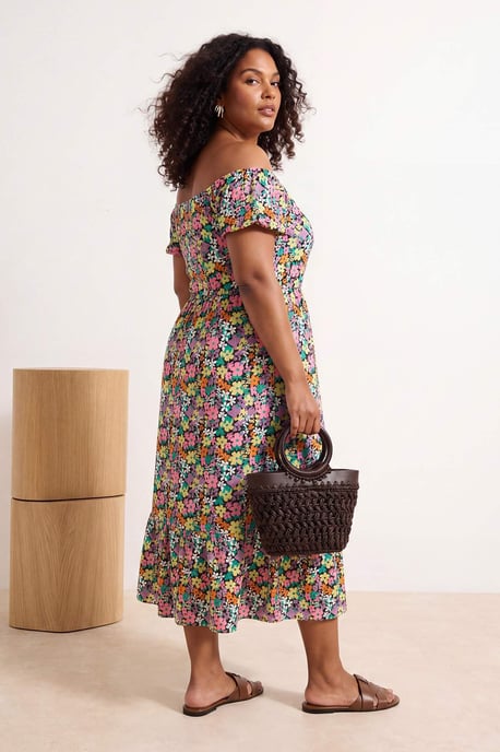 Trendyol Curve Dam Flerfärgad Blommig Maxi Kort Elegant/Kväll A-linje Plus size Klänning - Image 2
