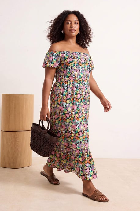 Trendyol Curve Dam Flerfärgad Blommig Maxi Kort Elegant/Kväll A-linje Plus size Klänning - Image 6