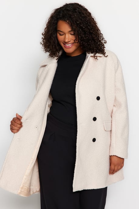 Trendyol Curve Dam Grå Enfärgad Lång Regular fit Plus size Kappor - Image 6