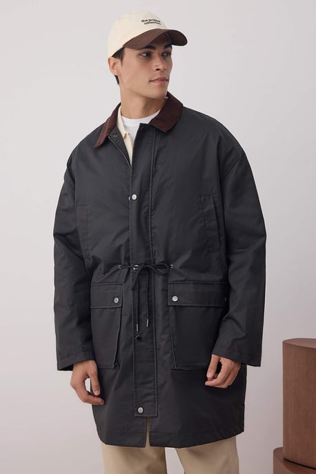 TRENDYOL MAN Men's Black Plain Long Fitted Winter Jackets - Image 1