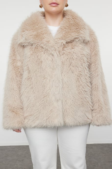 Trendyol Curve Dam Beige Enfärgad Lång Regular fit Plus size Kappor - Image 2