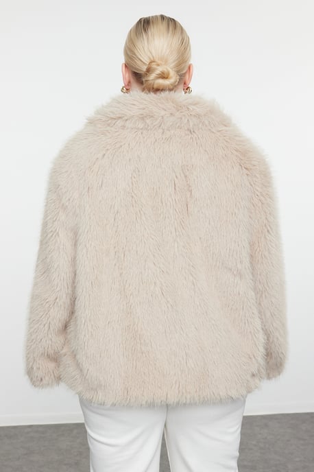 Trendyol Curve Dam Beige Enfärgad Lång Regular fit Plus size Kappor - Image 4