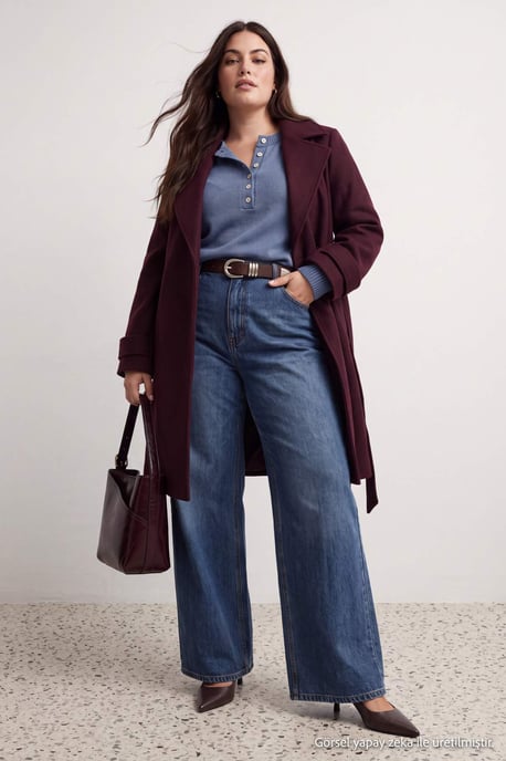 Trendyol Curve Dam Lila Enfärgad Lång Regular fit Plus size Kappor - Image 2