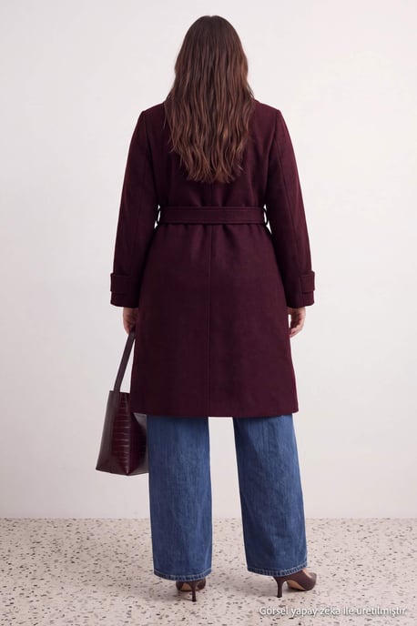 Trendyol Curve Dam Lila Enfärgad Lång Regular fit Plus size Kappor - Image 3