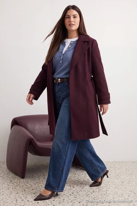 Trendyol Curve Dam Lila Enfärgad Lång Regular fit Plus size Kappor - Image 6