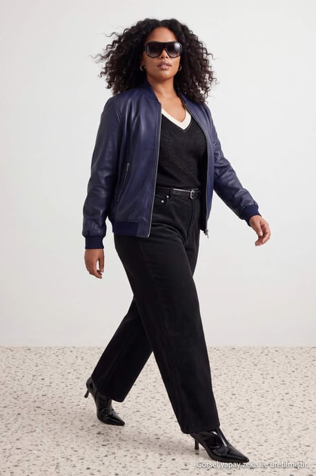 Trendyol Curve Dam Mörkblå Enfärgad Lång Regular fit Plus size Kappor - Image 2