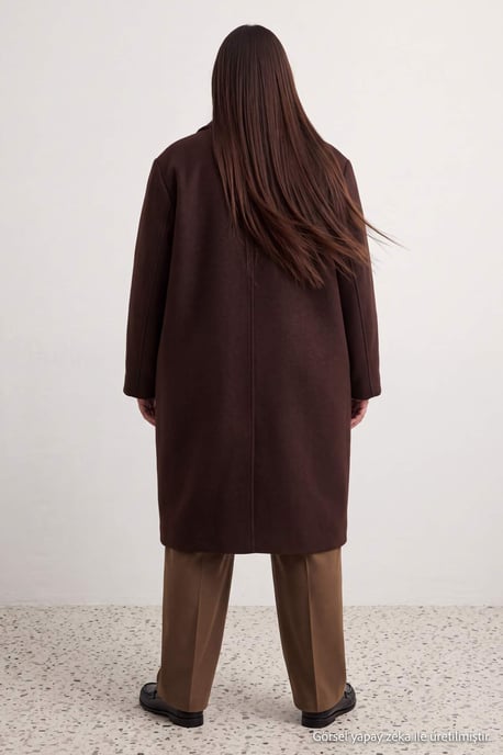 Trendyol Curve Dam Brun Enfärgad Lång Oversize Plus size Kappor - Image 2