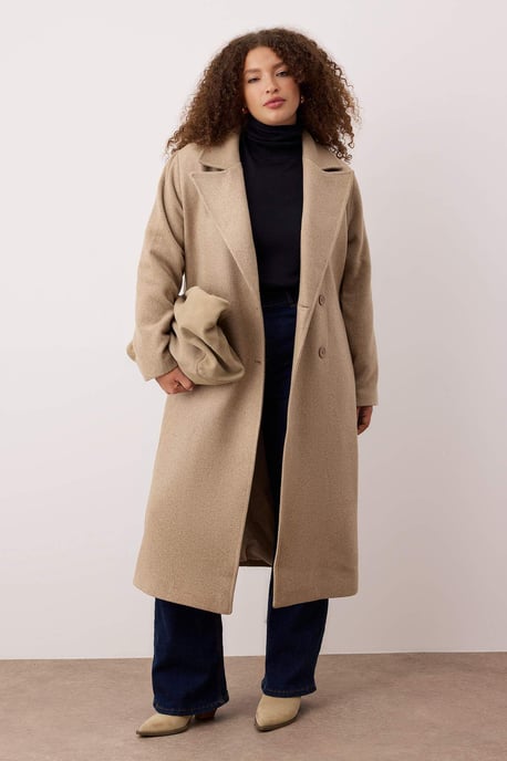 Trendyol Curve Dam Grå Enfärgad Lång Oversize Plus size Kappor - Image 1