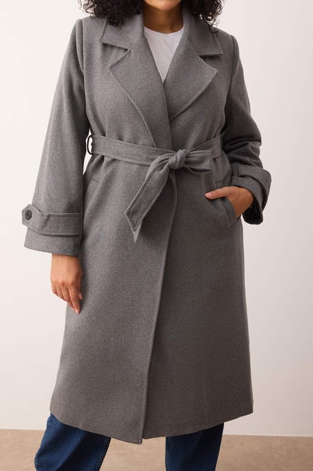 Trendyol Curve Dam Grå Enfärgad Lång Regular fit Plus size Kappor - Image 2
