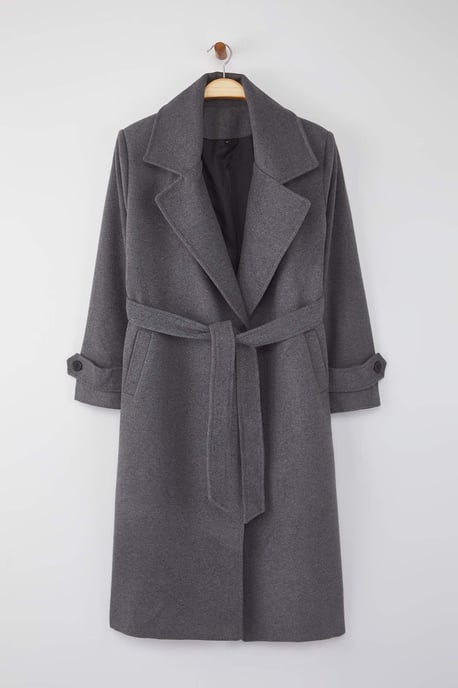 Trendyol Curve Dam Grå Enfärgad Lång Regular fit Plus size Kappor - Image 4