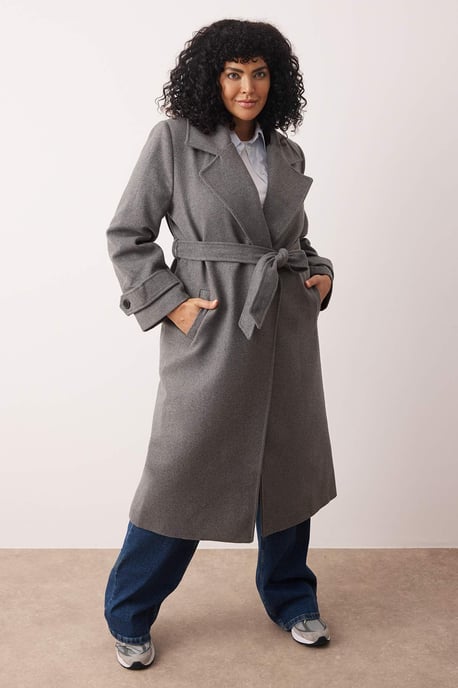 Trendyol Curve Dam Grå Enfärgad Lång Regular fit Plus size Kappor - Image 6