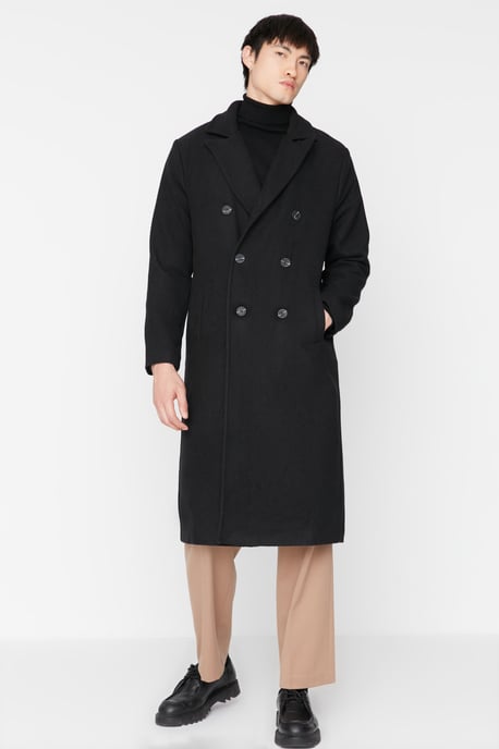 TRENDYOL MAN Herr Svart Enfärgad Lång Relaxed fit Kappor - Image 2