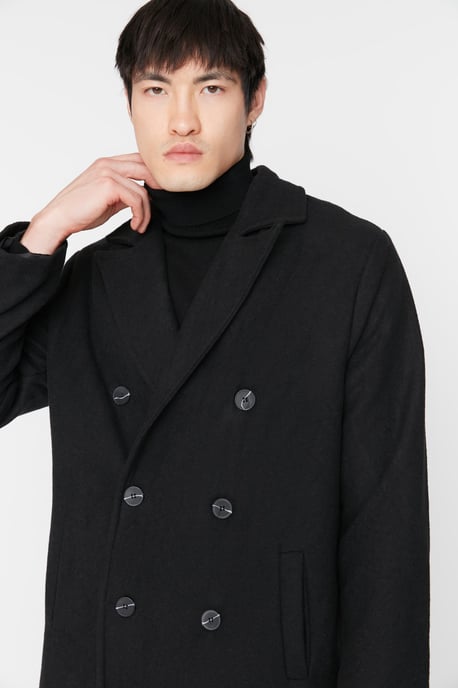 TRENDYOL MAN Herr Svart Enfärgad Lång Relaxed fit Kappor - Image 3