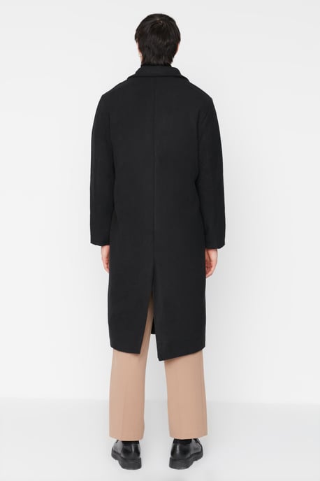 TRENDYOL MAN Herr Svart Enfärgad Lång Relaxed fit Kappor - Image 4