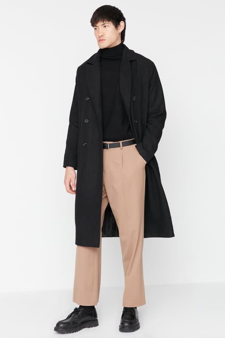 TRENDYOL MAN Herr Svart Enfärgad Lång Relaxed fit Kappor - Image 6