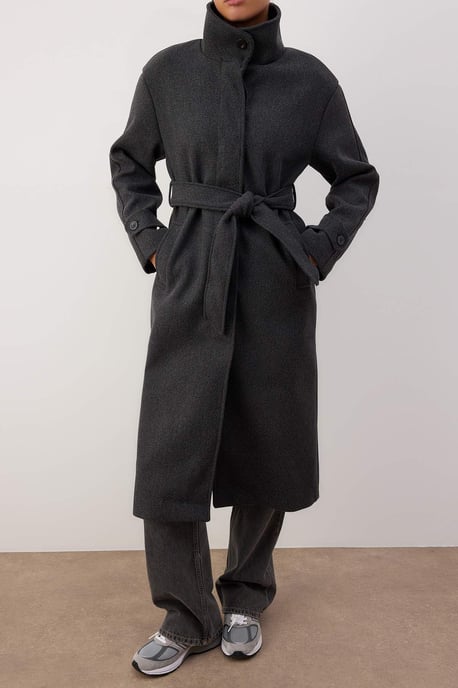 TRENDYOLMİLLA Women's Gray Plain Long Oversize Coats - Image 2