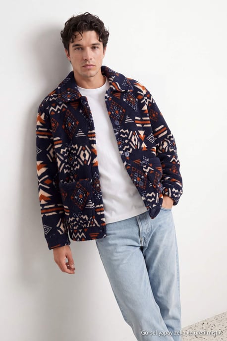 TRENDYOL MAN Men's Dark blue Graphic Long Oversize Winter Jackets - Image 2