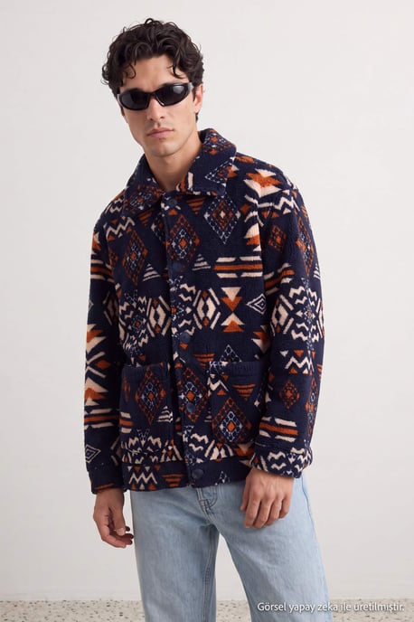TRENDYOL MAN Men's Dark blue Graphic Long Oversize Winter Jackets - Image 3
