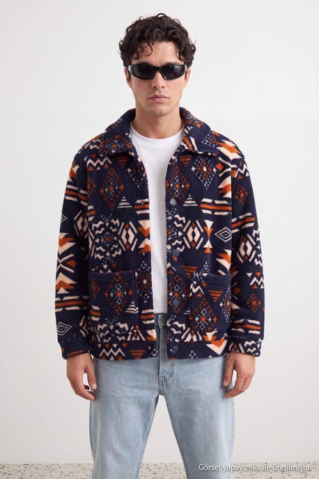 TRENDYOL MAN Men's Dark blue Graphic Long Oversize Winter Jackets - Image 6