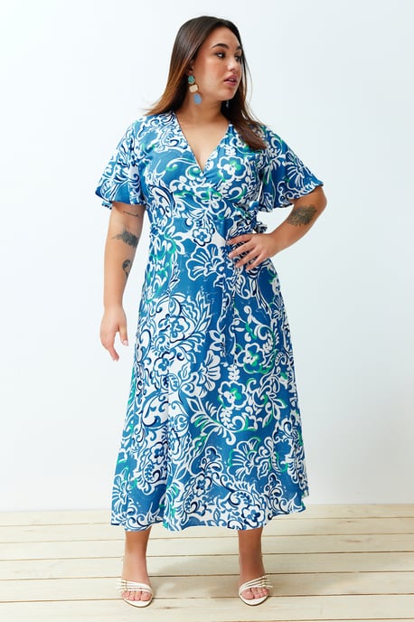 Trendyol Curve Dam Flerfärgad Blommig Maxi Kort Casual A-linje Plus size Klänning - Image 6