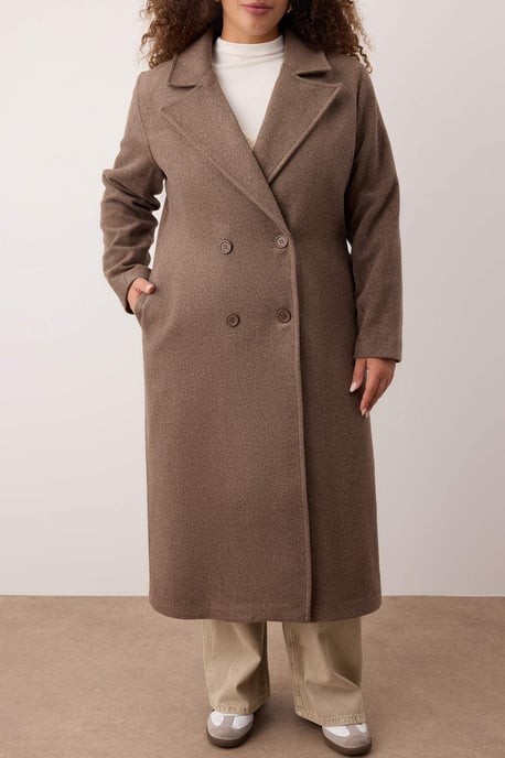 Trendyol Curve Dam Brun Enfärgad Lång Oversize Plus size Kappor - Image 2