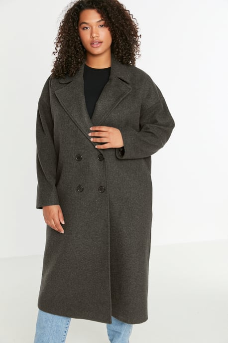 Trendyol Curve Dam Grå Enfärgad Lång Oversize Plus size Kappor - Image 2