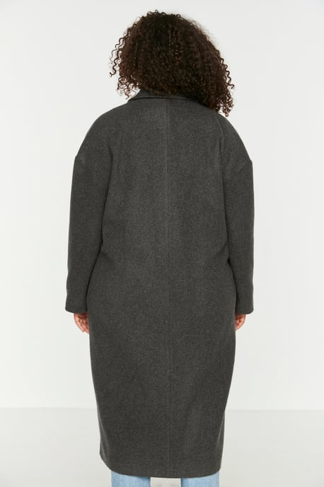 Trendyol Curve Dam Grå Enfärgad Lång Oversize Plus size Kappor - Image 4