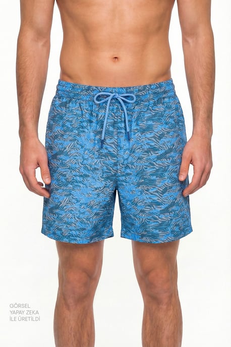 Men's Belted Deep Zebra Camouflage Print Swim Shorts - Image 1