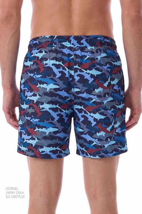 Men's Striped Fish Pattern Swim Shorts - Image 3