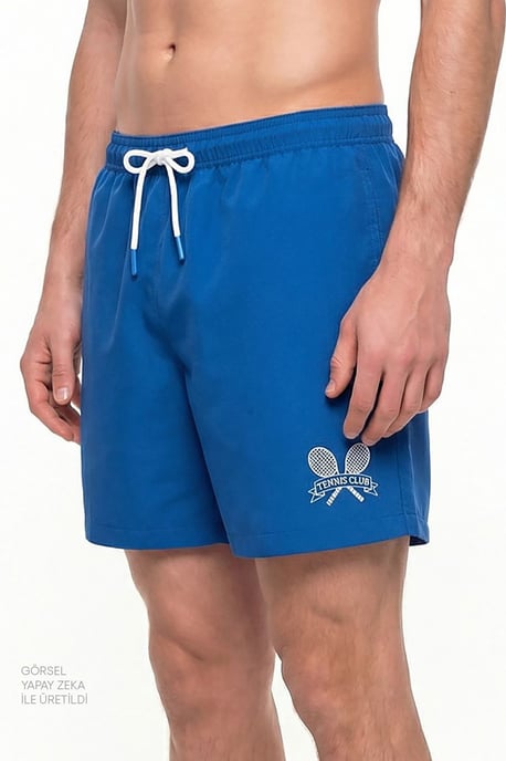 Men's Tennis Club Slogan Pattern Swim Shorts - Image 3