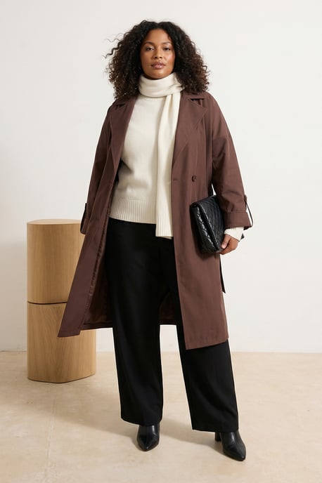 Trendyol Curve Dam Brun Enfärgad Oversize Plus size Trenchcoats - Image 1
