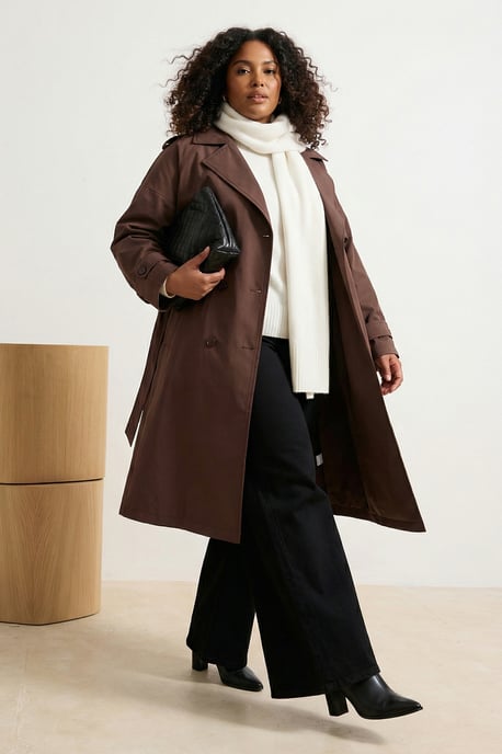 Trendyol Curve Dam Brun Enfärgad Oversize Plus size Trenchcoats - Image 6