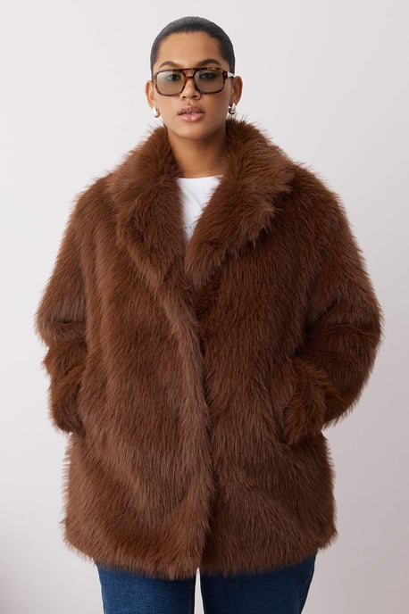 Trendyol Curve Dam Brun Enfärgad Lång Regular fit Plus size Kappor - Image 1