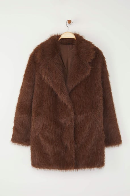 Trendyol Curve Dam Brun Enfärgad Lång Regular fit Plus size Kappor - Image 4