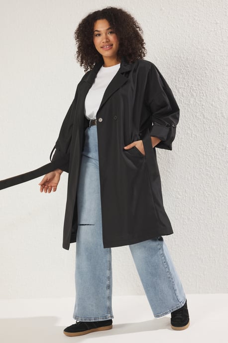 Trendyol Curve Dam Svart Enfärgad Oversize Plus size Trenchcoats - Image 1