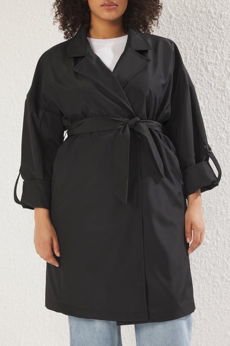 Trendyol Curve Dam Svart Enfärgad Oversize Plus size Trenchcoats - Image 2
