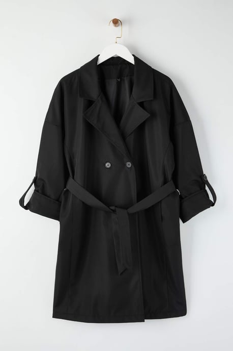 Trendyol Curve Dam Svart Enfärgad Oversize Plus size Trenchcoats - Image 5