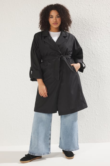 Trendyol Curve Dam Svart Enfärgad Oversize Plus size Trenchcoats - Image 6