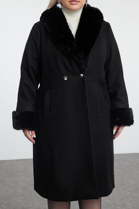 Trendyol Curve Dam Svart Enfärgad Lång Regular fit Plus size Kappor - Image 2